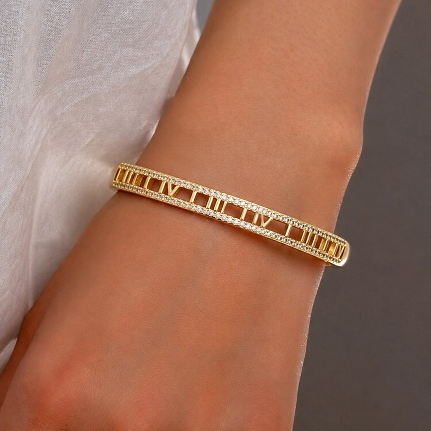 Women's Luxury Roman Numeral Bangle, Elegant Gift